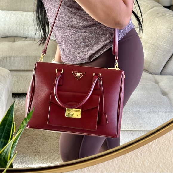 PRADA GALLERIA LUX SAFFIANO 2WAY TOP HANDLE SATCHEL BURGUNDY BAG ONE OF A KIND - Picture 7 of 16